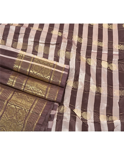 Sanskriti Vintage Brown Indian Sarees Art Silk Woven Zari Sari 5 Yard Fabric, PS-57178-Brown &amp; Cream-Zari Work-Art (Artificial) Silk-8