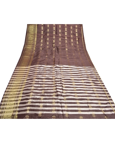 Sanskriti Vintage Brown Indian Sarees Art Silk Woven Zari Sari 5 Yard Fabric, PS-57178-Brown &amp; Cream-Zari Work-Art (Artificial) Silk-9