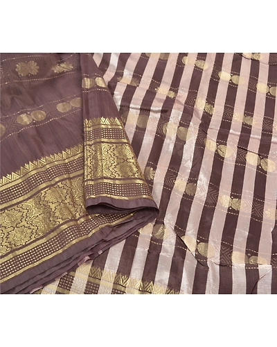 Sanskriti Vintage Brown Indian Sarees Art Silk Woven Zari Sari 5 Yard Fabric, PS-57178-Brown &amp; Cream-Zari Work-Art (Artificial) Silk-10