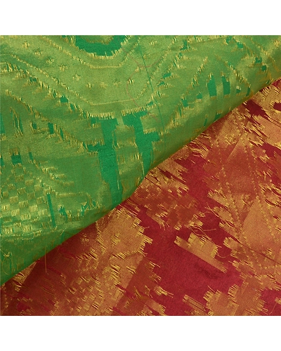 Sanskriti Vintage Red Sarees Art Silk Woven Brocade Dhakai Jamdani Sari Fabric, PS-57206-Shade Of Red &amp; Green-Hand Woven Work-Art (Artificial) Silk-2