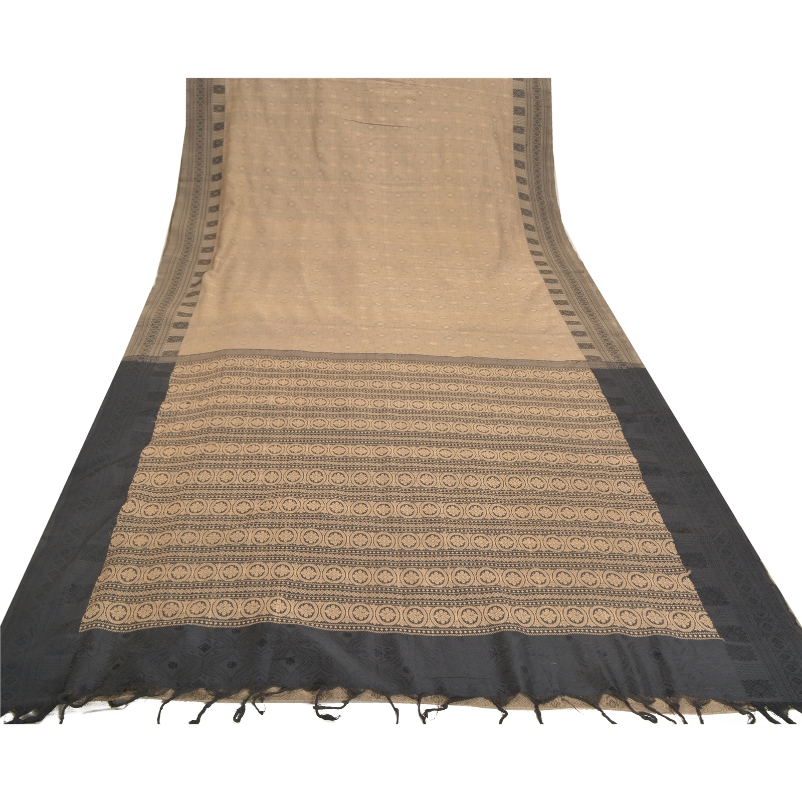 Sanskriti Vintage Black Sarees Blend Cotton Woven Sari Premium 5 Yard Fabric, PS-57211-Black-Woven Work-Blend Cotton-9