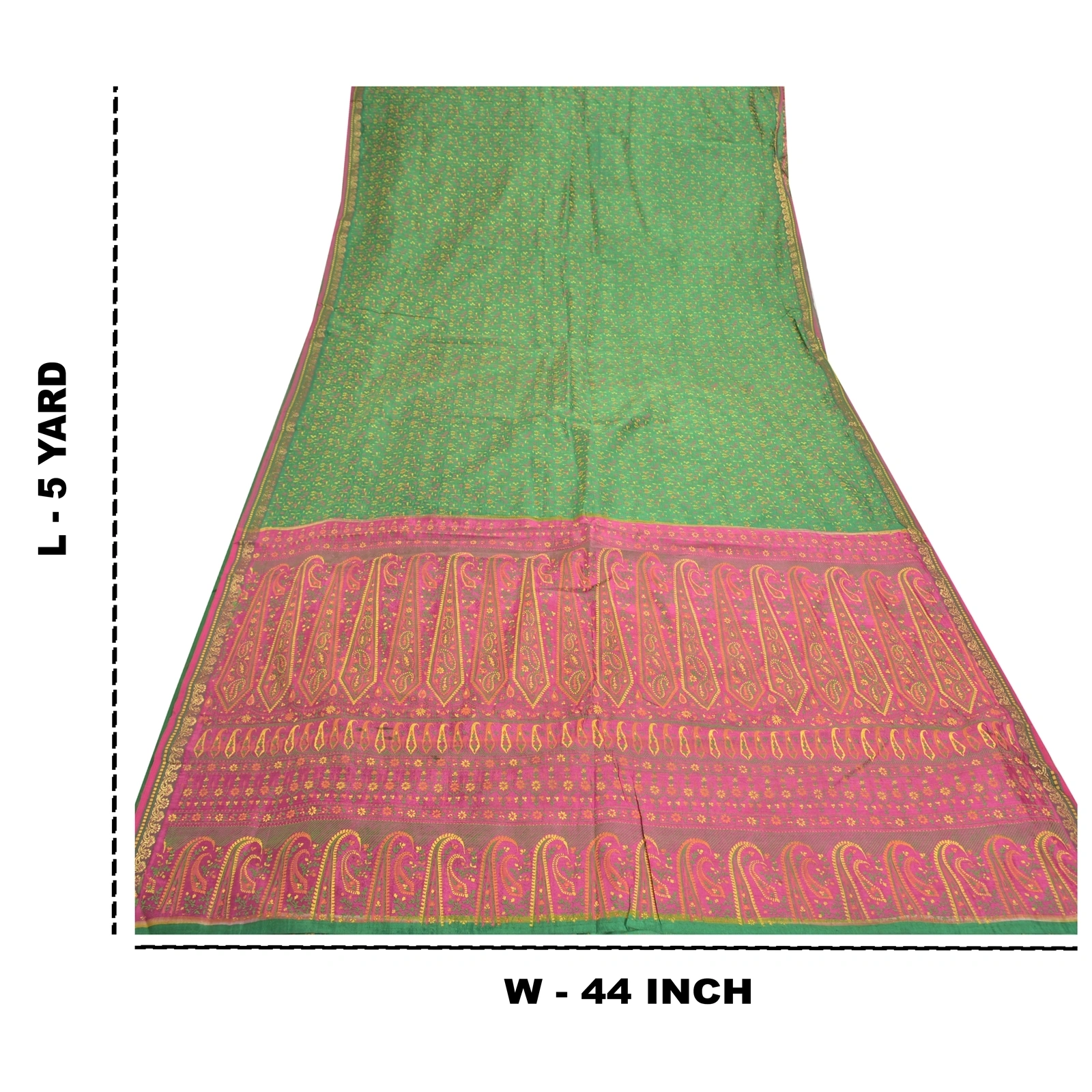 Sanskriti Vintage Green Sarees Pure Silk Green Painted Sari Premium Fabric, PS-57216-Green &amp; Pink-Painted Work-100% Pure Silk-1