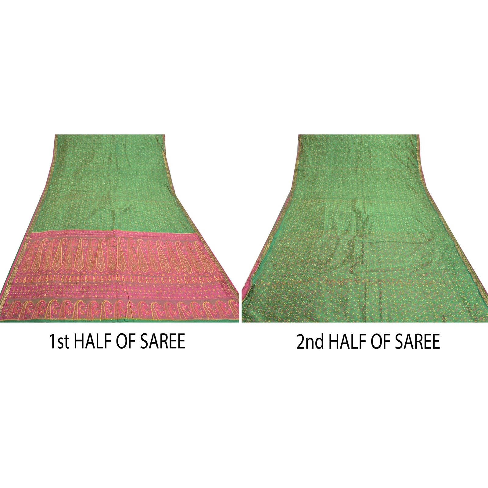 Sanskriti Vintage Green Sarees Pure Silk Green Painted Sari Premium Fabric, PS-57216-Green &amp; Pink-Painted Work-100% Pure Silk-6