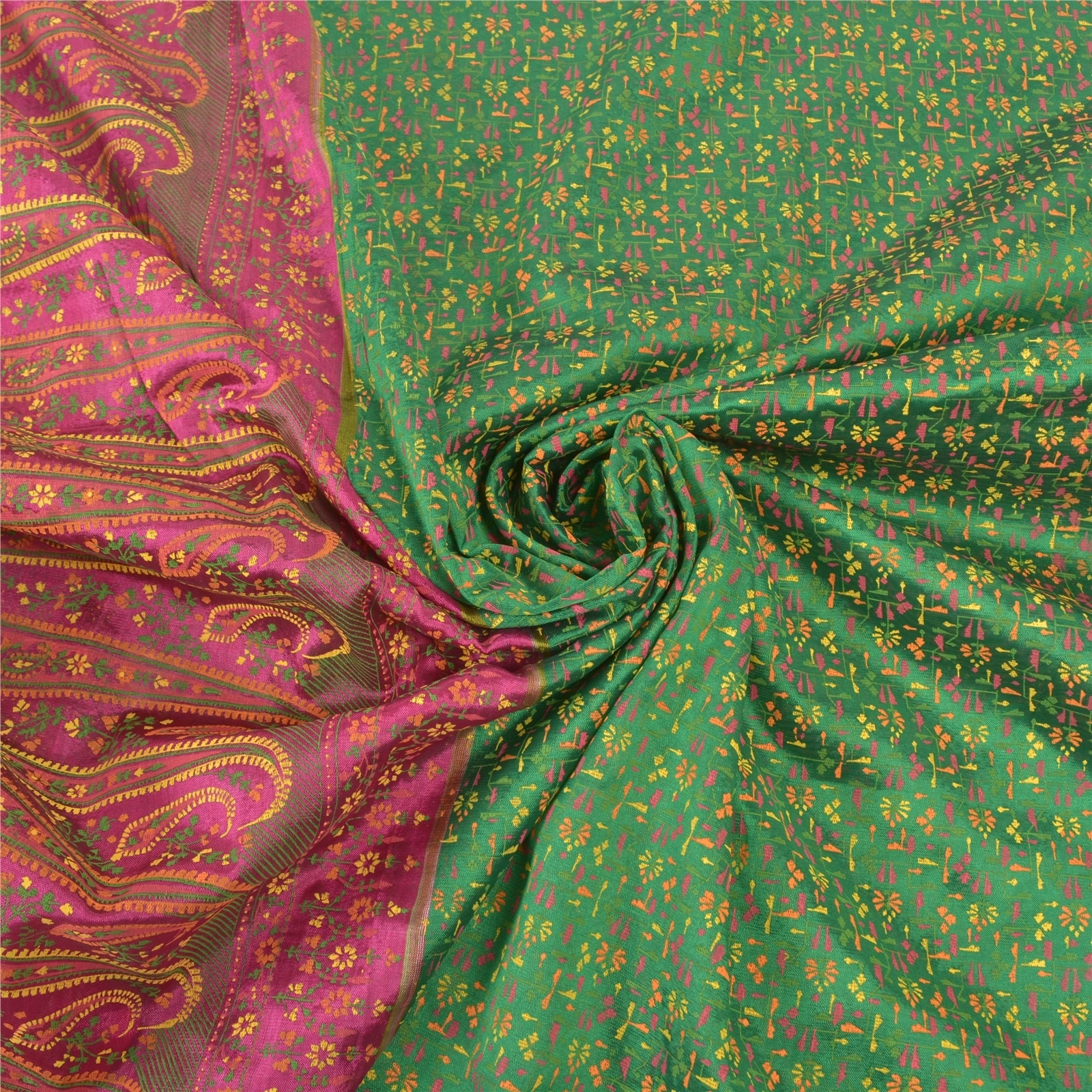 Sanskriti Vintage Green Sarees Pure Silk Green Painted Sari Premium Fabric, PS-57216-Green &amp; Pink-Painted Work-100% Pure Silk-7