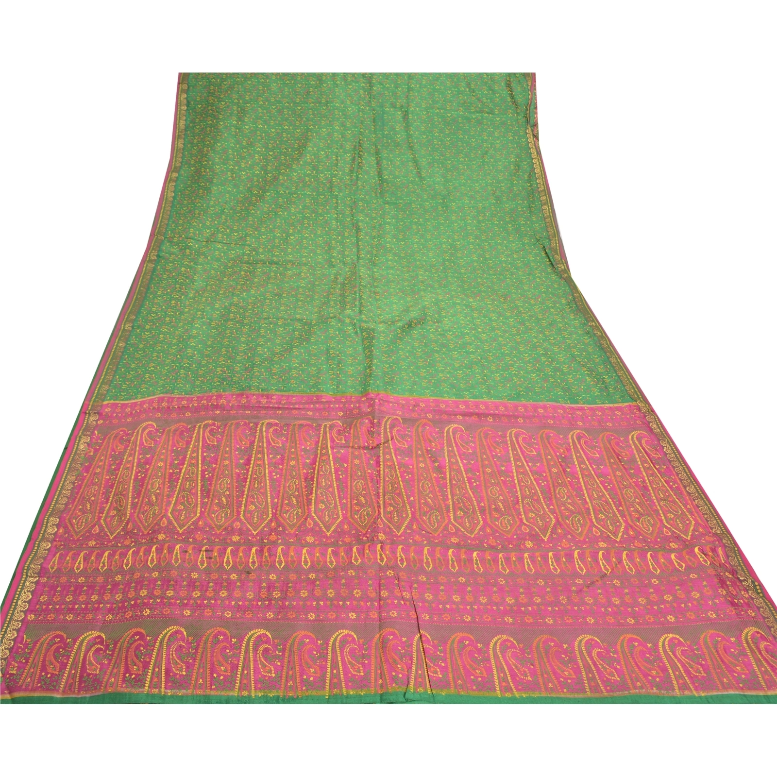 Sanskriti Vintage Green Sarees Pure Silk Green Painted Sari Premium Fabric, PS-57216-Green &amp; Pink-Painted Work-100% Pure Silk-9