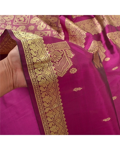 Sanskriti Vintage Purple Sari Art Silk Woven Premium Sarees 5 Yard Craft Fabric, PS-57223-Purple-Woven Work-Art (Artificial) Silk-5