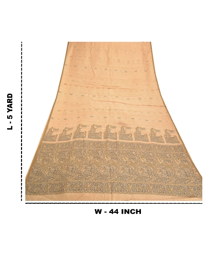 Sanskriti Vintage Beige Indian Sari 100% Pure Silk Woven Premium Sarees Fabric, PS-57226-Shade Of Beige-Woven Work-100% Pure Silk-1