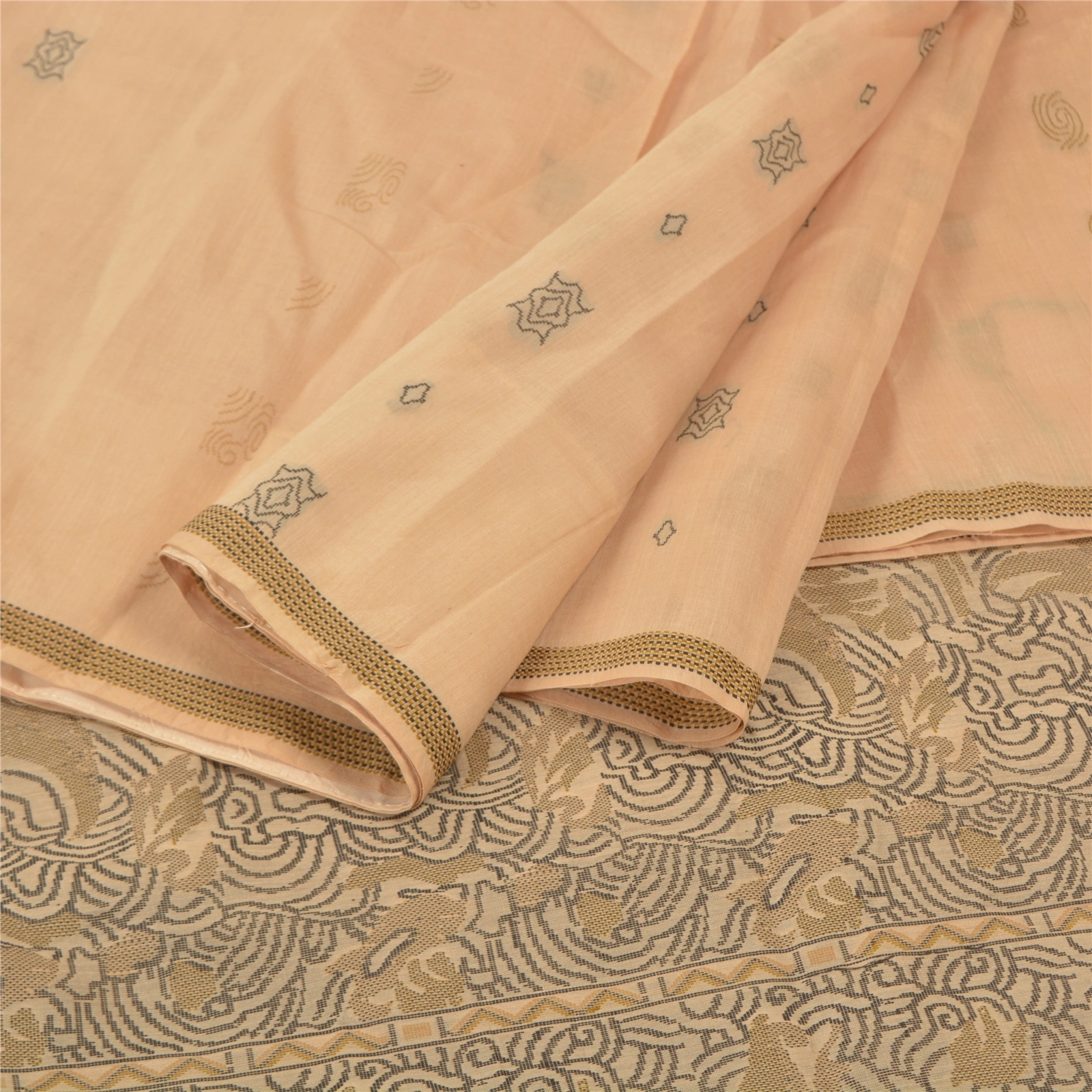 Sanskriti Vintage Beige Indian Sari 100% Pure Silk Woven Premium Sarees Fabric, PS-57226-Shade Of Beige-Woven Work-100% Pure Silk-2