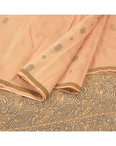 Sanskriti Vintage Beige Indian Sari 100% Pure Silk Woven Premium Sarees Fabric, PS-57226-Shade Of Beige-Woven Work-100% Pure Silk-2