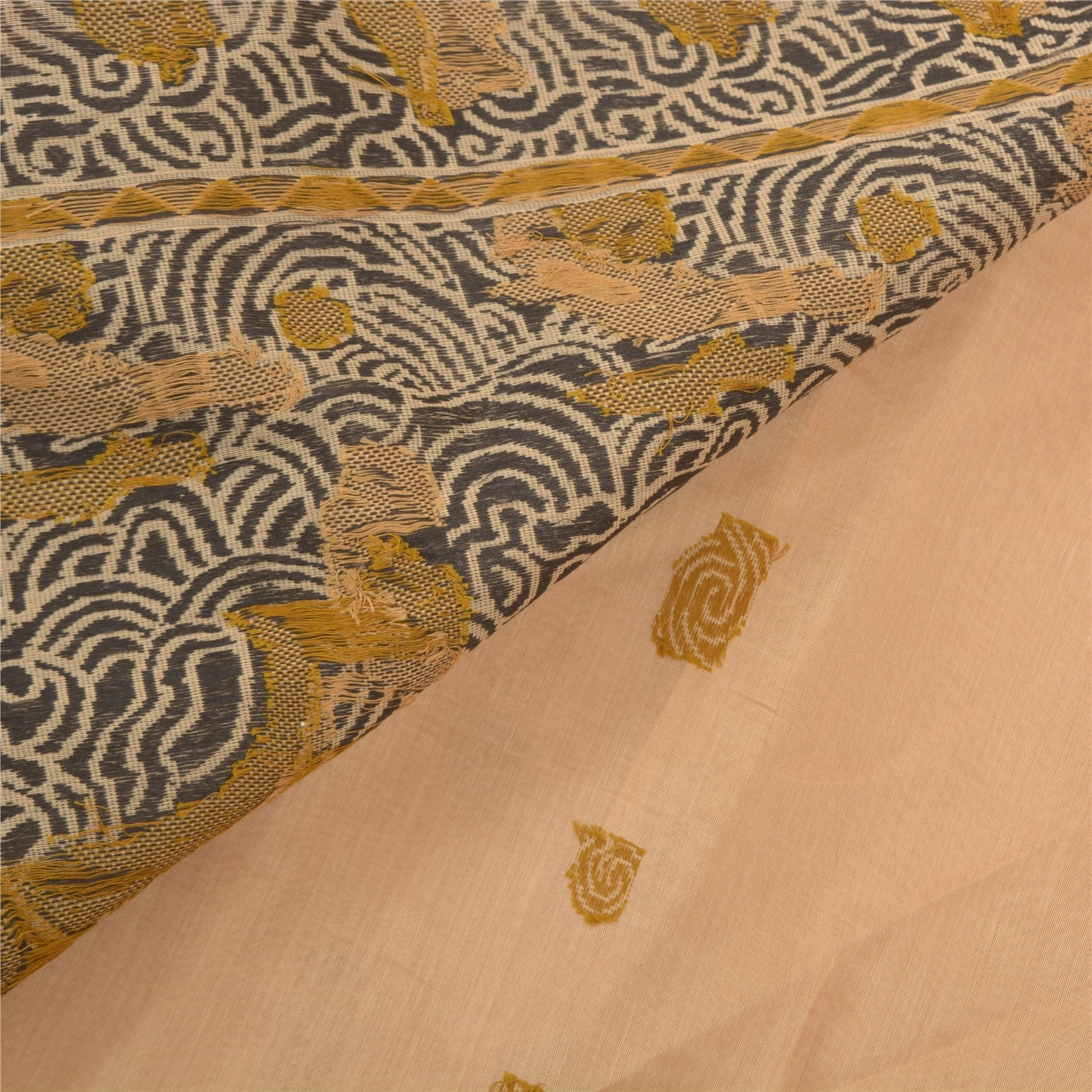 Sanskriti Vintage Beige Indian Sari 100% Pure Silk Woven Premium Sarees Fabric, PS-57226-Shade Of Beige-Woven Work-100% Pure Silk-3