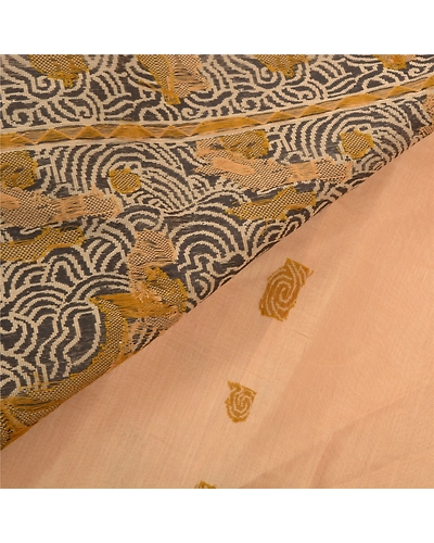 Sanskriti Vintage Beige Indian Sari 100% Pure Silk Woven Premium Sarees Fabric, PS-57226-Shade Of Beige-Woven Work-100% Pure Silk-3