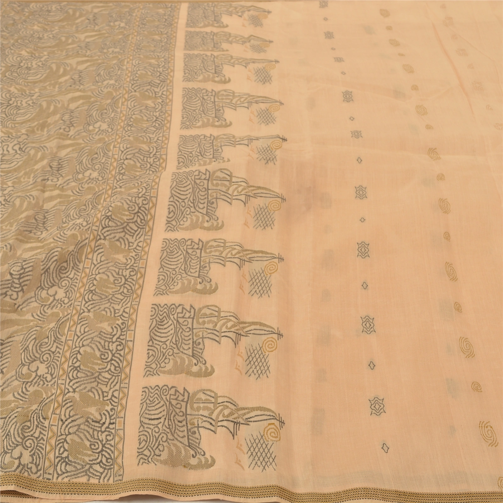 Sanskriti Vintage Beige Indian Sari 100% Pure Silk Woven Premium Sarees Fabric, PS-57226-Shade Of Beige-Woven Work-100% Pure Silk-4