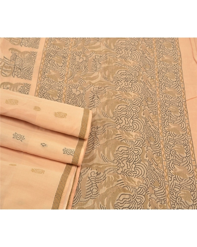 Sanskriti Vintage Beige Indian Sari 100% Pure Silk Woven Premium Sarees Fabric, PS-57226-Shade Of Beige-Woven Work-100% Pure Silk-7
