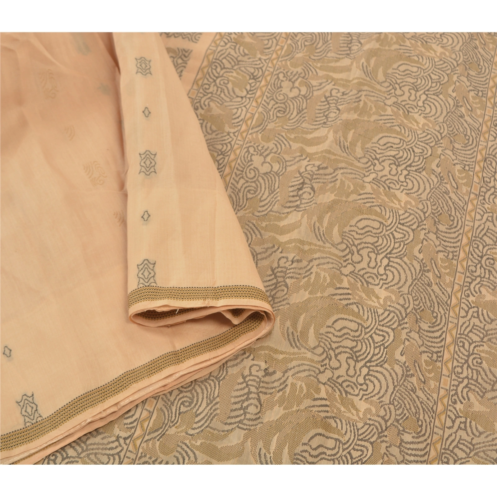 Sanskriti Vintage Beige Indian Sari 100% Pure Silk Woven Premium Sarees Fabric, PS-57226-Shade Of Beige-Woven Work-100% Pure Silk-9