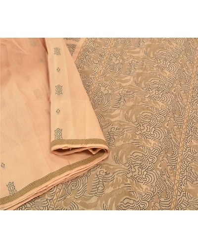 Sanskriti Vintage Beige Indian Sari 100% Pure Silk Woven Premium Sarees Fabric, PS-57226-Shade Of Beige-Woven Work-100% Pure Silk-9