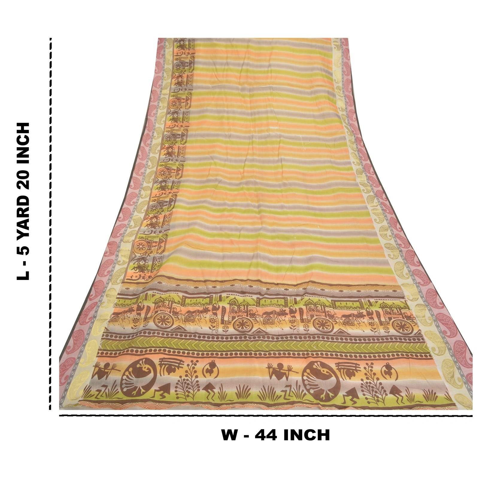 Sanskriti Vintage Indian Sarees Art Silk Warli Printed Human Premium Sari Fabric, PS-57231-Multi Color-Printed Work-Art Silk-1