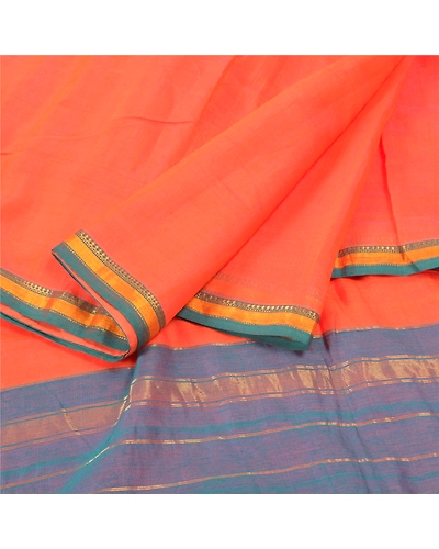 Sanskriti Vintage Orange Indian Sarees Pure Silk Woven Sari 5 Yard Fabric, PS-57250-Orange &amp; Green-Woven Work-100% Pure Silk-2