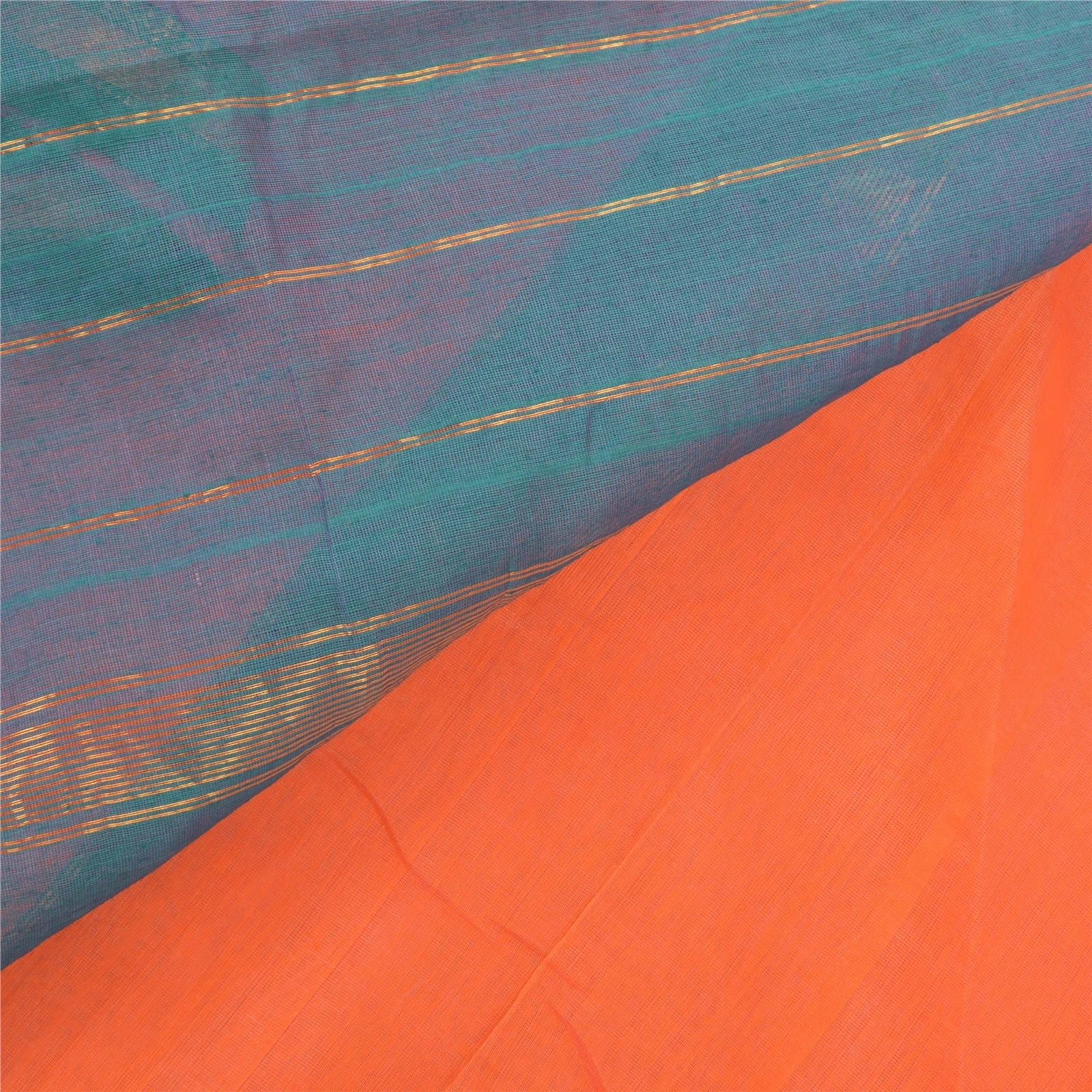 Sanskriti Vintage Orange Indian Sarees Pure Silk Woven Sari 5 Yard Fabric, PS-57250-Orange &amp; Green-Woven Work-100% Pure Silk-3