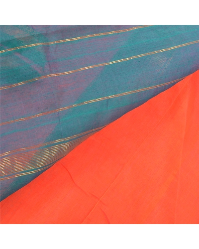 Sanskriti Vintage Orange Indian Sarees Pure Silk Woven Sari 5 Yard Fabric, PS-57250-Orange &amp; Green-Woven Work-100% Pure Silk-3