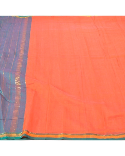 Sanskriti Vintage Orange Indian Sarees Pure Silk Woven Sari 5 Yard Fabric, PS-57250-Orange &amp; Green-Woven Work-100% Pure Silk-4