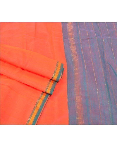 Sanskriti Vintage Orange Indian Sarees Pure Silk Woven Sari 5 Yard Fabric, PS-57250-Orange &amp; Green-Woven Work-100% Pure Silk-7