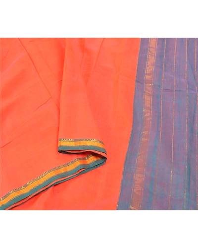 Sanskriti Vintage Orange Indian Sarees Pure Silk Woven Sari 5 Yard Fabric, PS-57250-Orange &amp; Green-Woven Work-100% Pure Silk-9
