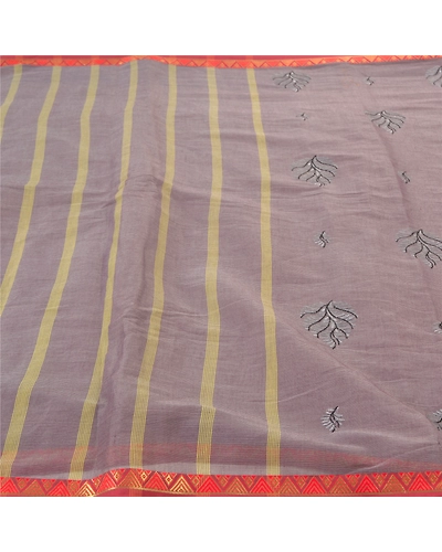 Sanskriti Vintage Rusty Purple Sarees Blend Cotton Embroidered Woven Sari Fabric, PS-57268-Rusty Purple-Woven Work-Blend Cotton-3