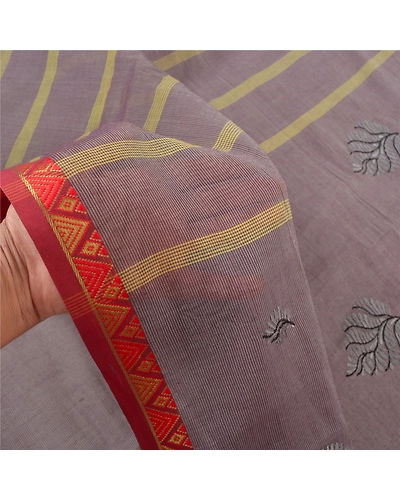 Sanskriti Vintage Rusty Purple Sarees Blend Cotton Embroidered Woven Sari Fabric, PS-57268-Rusty Purple-Woven Work-Blend Cotton-4
