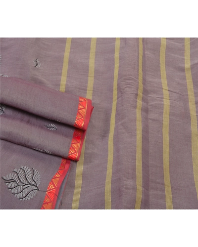 Sanskriti Vintage Rusty Purple Sarees Blend Cotton Embroidered Woven Sari Fabric, PS-57268-Rusty Purple-Woven Work-Blend Cotton-7