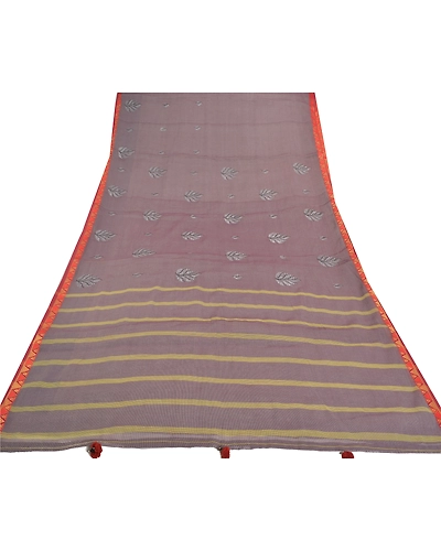 Sanskriti Vintage Rusty Purple Sarees Blend Cotton Embroidered Woven Sari Fabric, PS-57268-Rusty Purple-Woven Work-Blend Cotton-8