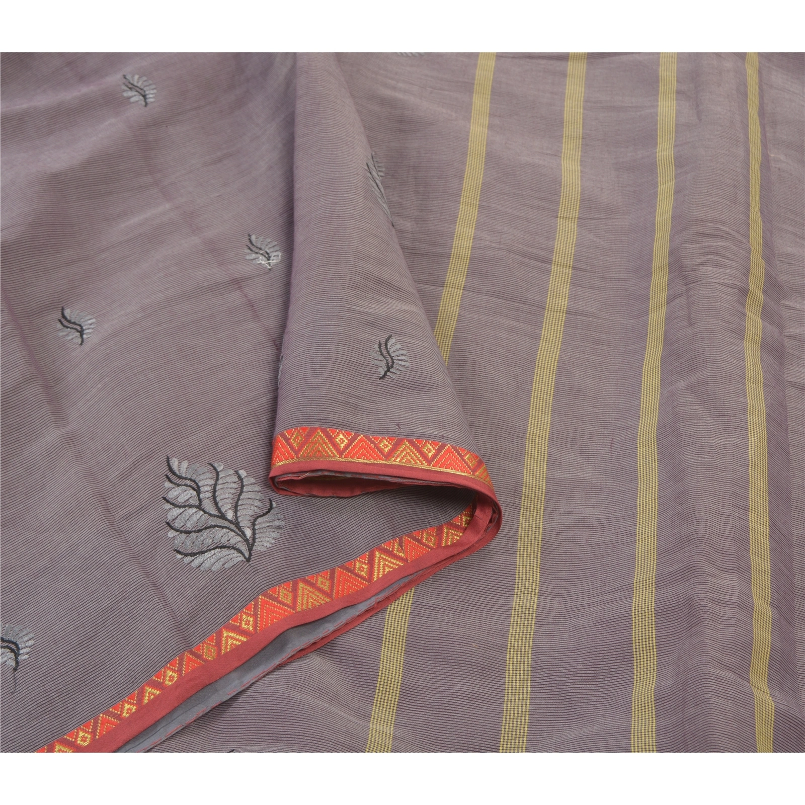 Sanskriti Vintage Rusty Purple Sarees Blend Cotton Embroidered Woven Sari Fabric, PS-57268-Rusty Purple-Woven Work-Blend Cotton-9