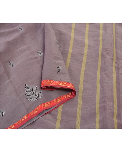 Sanskriti Vintage Rusty Purple Sarees Blend Cotton Embroidered Woven Sari Fabric, PS-57268-Rusty Purple-Woven Work-Blend Cotton-9