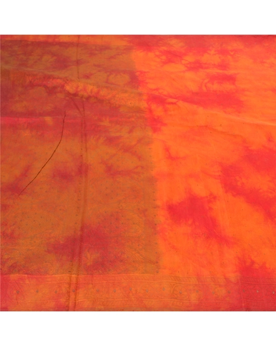 Sanskriti Vintage Orange Indian Sarees Pure Silk Hand-Woven Tie- Dye Sari Fabric, PS-57305-Shade Of Orange &amp; Red-Hand Woven Work-100% Pure Silk-3