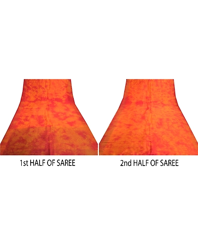 Sanskriti Vintage Orange Indian Sarees Pure Silk Hand-Woven Tie- Dye Sari Fabric, PS-57305-Shade Of Orange &amp; Red-Hand Woven Work-100% Pure Silk-5