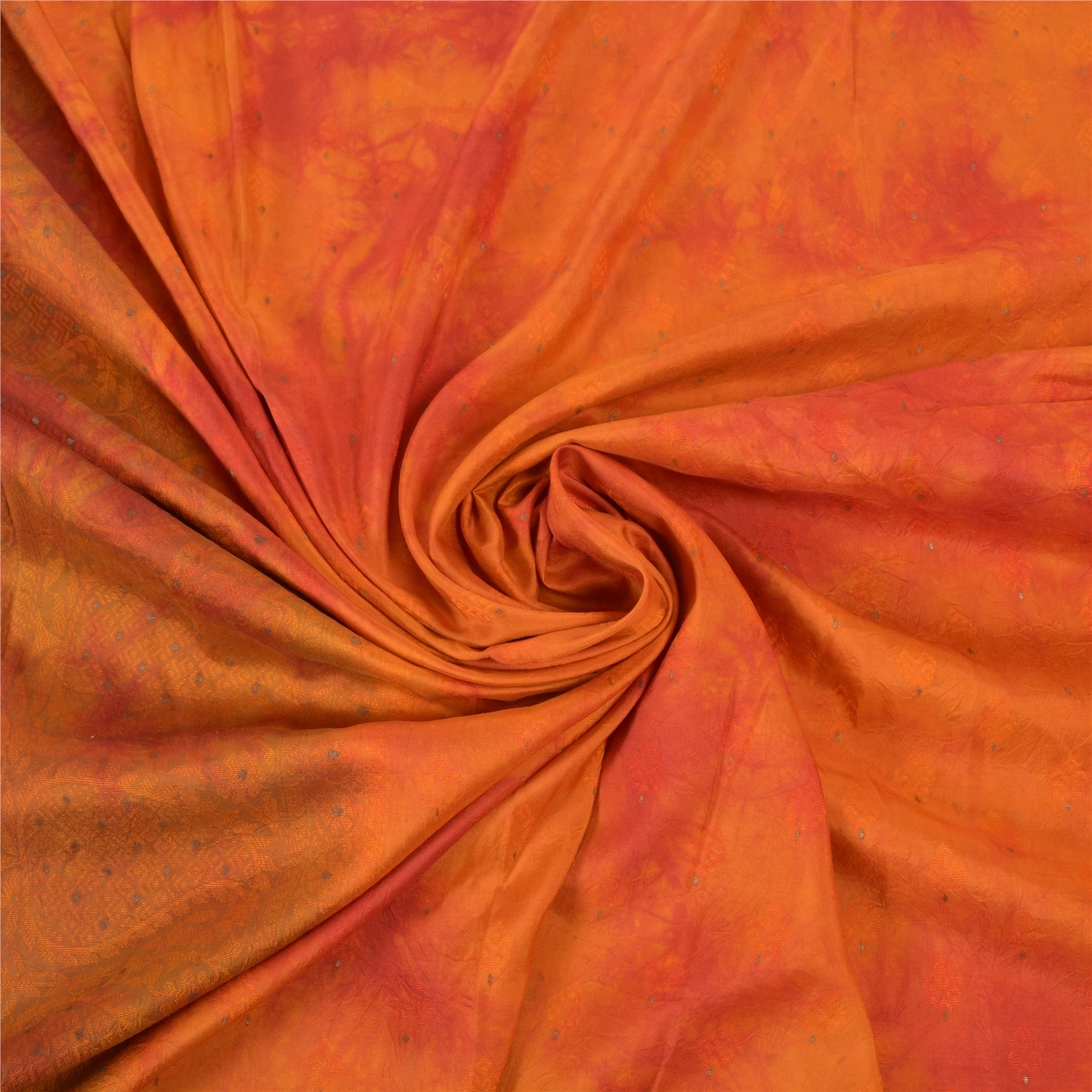 Sanskriti Vintage Orange Indian Sarees Pure Silk Hand-Woven Tie- Dye Sari Fabric, PS-57305-Shade Of Orange &amp; Red-Hand Woven Work-100% Pure Silk-6