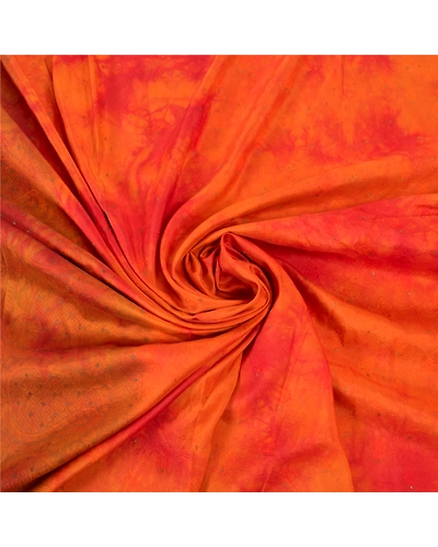 Sanskriti Vintage Orange Indian Sarees Pure Silk Hand-Woven Tie- Dye Sari Fabric, PS-57305-Shade Of Orange &amp; Red-Hand Woven Work-100% Pure Silk-6