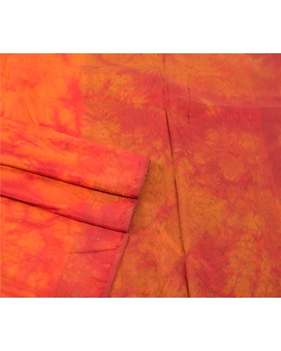 Sanskriti Vintage Orange Indian Sarees Pure Silk Hand-Woven Tie- Dye Sari Fabric, PS-57305-Shade Of Orange &amp; Red-Hand Woven Work-100% Pure Silk-7