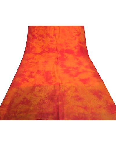 Sanskriti Vintage Orange Indian Sarees Pure Silk Hand-Woven Tie- Dye Sari Fabric, PS-57305-Shade Of Orange &amp; Red-Hand Woven Work-100% Pure Silk-8