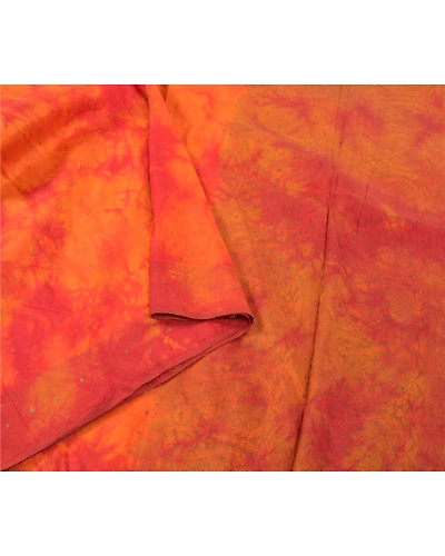 Sanskriti Vintage Orange Indian Sarees Pure Silk Hand-Woven Tie- Dye Sari Fabric, PS-57305-Shade Of Orange &amp; Red-Hand Woven Work-100% Pure Silk-9