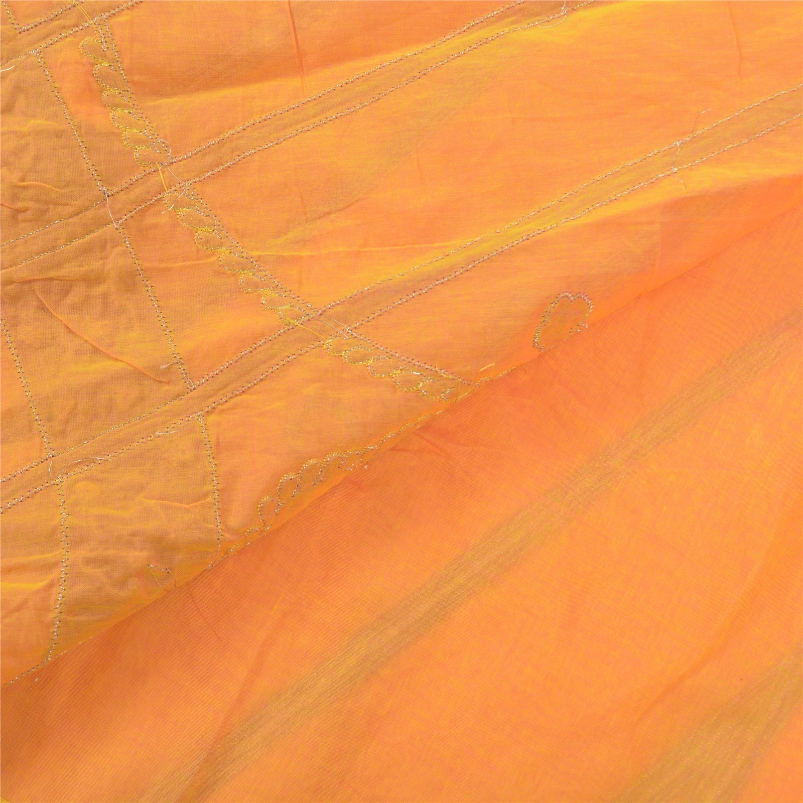 Sanskriti Vintage Saffron Sarees Pure Cotton Hand Beaded Sari Cultural Fabric, PS-57321-Shade Of Saffron-Zardozi Work-100% Pure Cotton-2