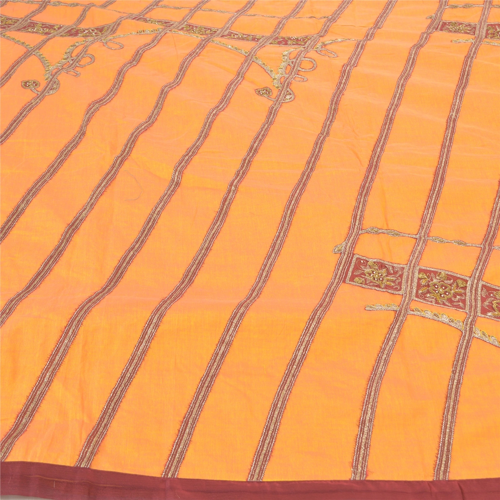 Sanskriti Vintage Saffron Sarees Pure Cotton Hand Beaded Sari Cultural Fabric, PS-57321-Shade Of Saffron-Zardozi Work-100% Pure Cotton-3