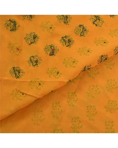 Sanskriti Vintage Sarees Pure Georgette Silk Sari Hand Embroidered Kantha Fabric, PS-57338-Shade Of Saffron-Thread Work-100% Pure Georgette Silk-2