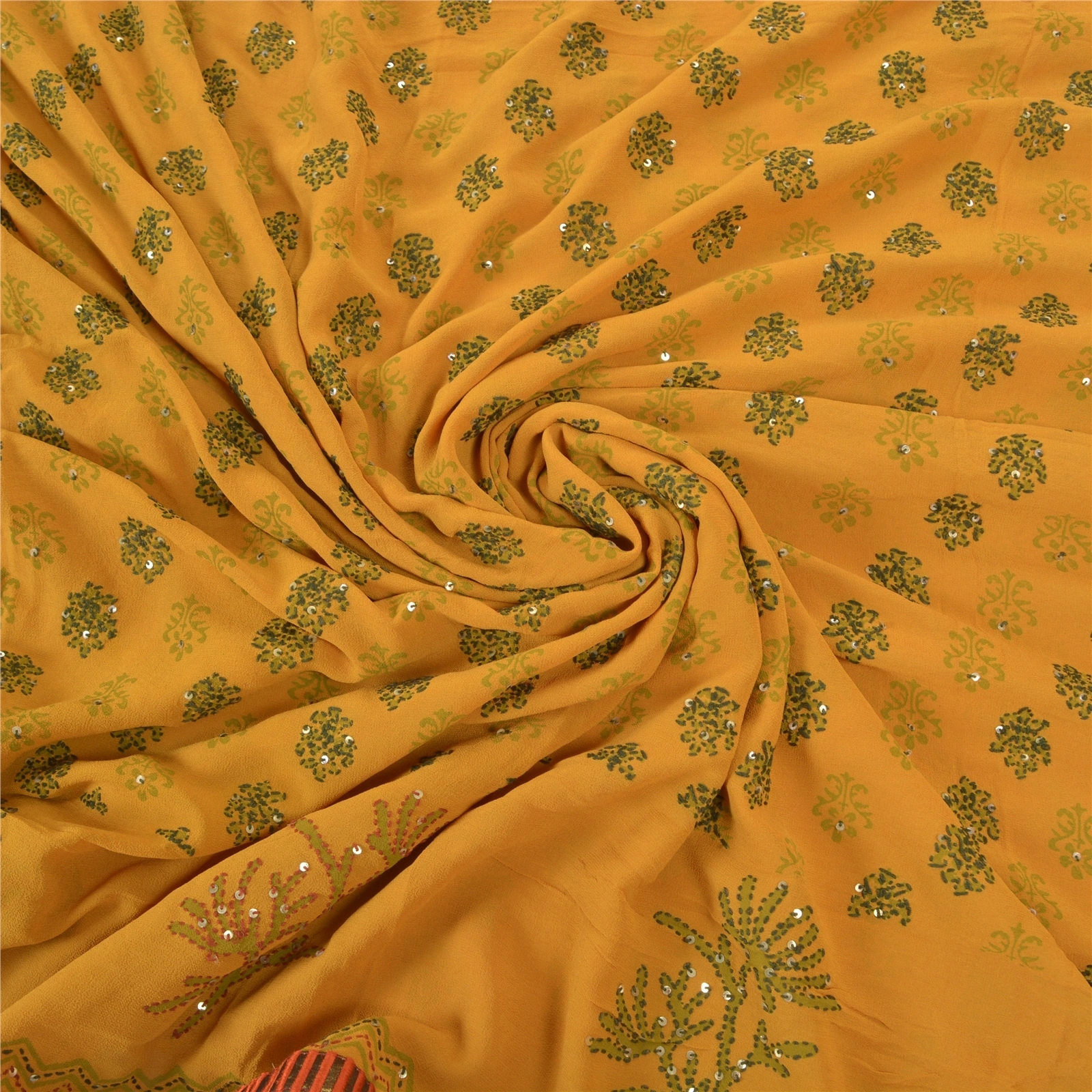 Sanskriti Vintage Sarees Pure Georgette Silk Sari Hand Embroidered Kantha Fabric, PS-57338-Shade Of Saffron-Thread Work-100% Pure Georgette Silk-6