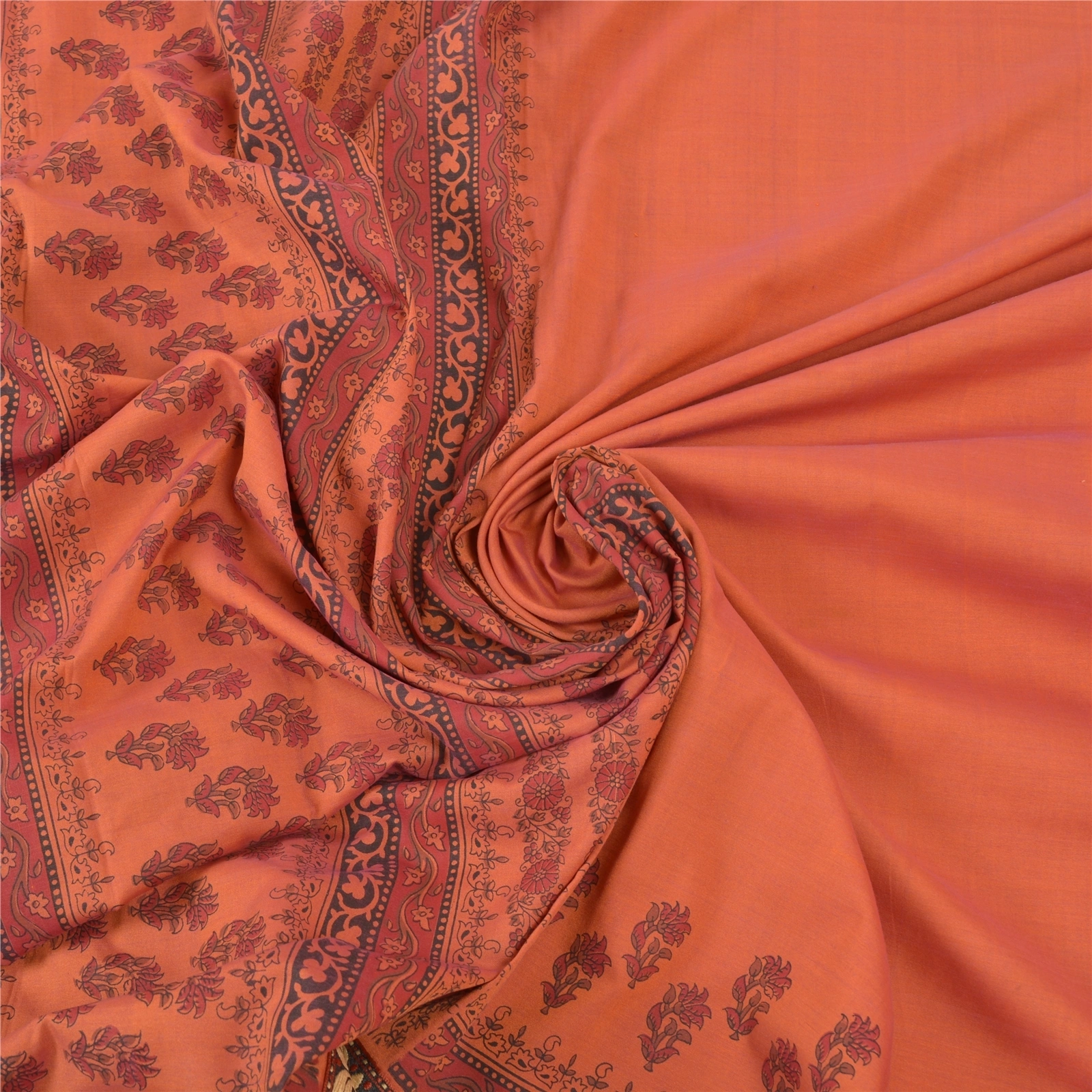 Sanskriti Vintage Rusty Orange Sarees Cotton Printed Sari Premium Craft Fabric, PS-57352-Rusty Orange-Printed Work-Cotton-7