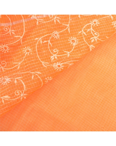 Sanskriti Vintage Saffron Sarees Pure Cotton Embroidered Woven Kota Sari Fabric, PS-57359-Shade Of Saffron-Woven Work-100% Pure Cotton-2