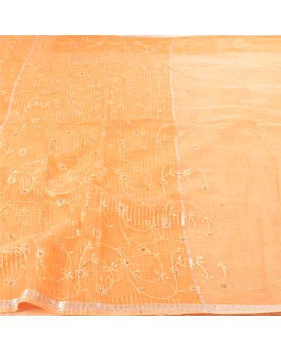 Sanskriti Vintage Saffron Sarees Pure Cotton Embroidered Woven Kota Sari Fabric, PS-57359-Shade Of Saffron-Woven Work-100% Pure Cotton-3