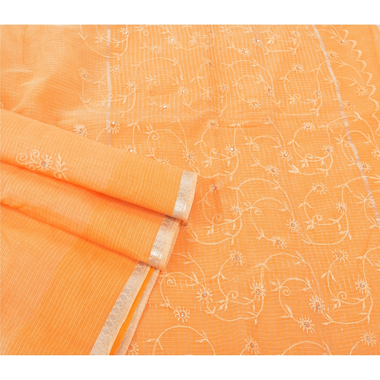 Sanskriti Vintage Saffron Sarees Pure Cotton Embroidered Woven Kota Sari Fabric, PS-57359-Shade Of Saffron-Woven Work-100% Pure Cotton-7