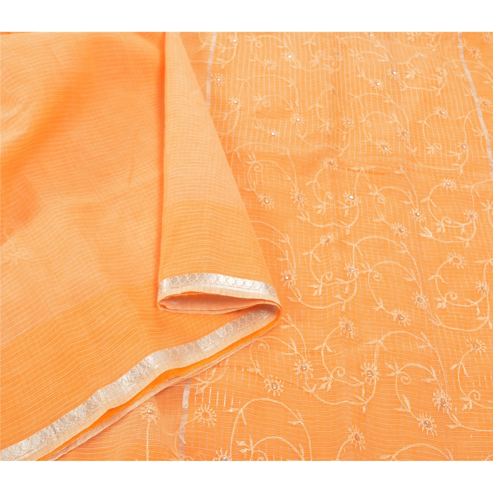 Sanskriti Vintage Saffron Sarees Pure Cotton Embroidered Woven Kota Sari Fabric, PS-57359-Shade Of Saffron-Woven Work-100% Pure Cotton-9