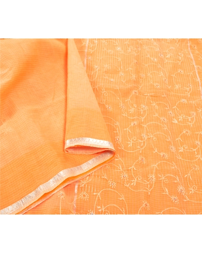 Sanskriti Vintage Saffron Sarees Pure Cotton Embroidered Woven Kota Sari Fabric, PS-57359-Shade Of Saffron-Woven Work-100% Pure Cotton-9