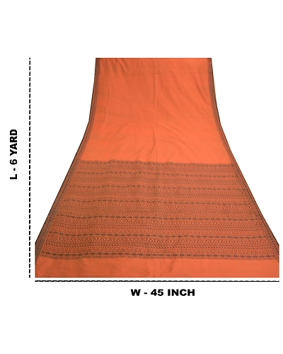 Sanskriti Vintage Sarees Blend Cotton Hand Woven Bomkai Sari Premium Fabric, PS-57370-Orange-Woven Work-Blend Cotton-1